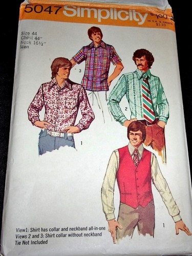 Vtg 70s Simplicity Pattern 5047 Men's Vest & Sports or Dress Shirt Size 44 Uncut