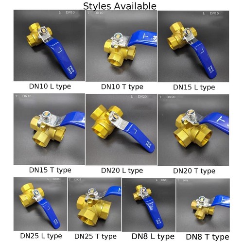 3-Way Brass Ball Valve L/T Bore Valve Fixed Brass Ball Valve For Water Oil Gas - Picture 4 of 94
