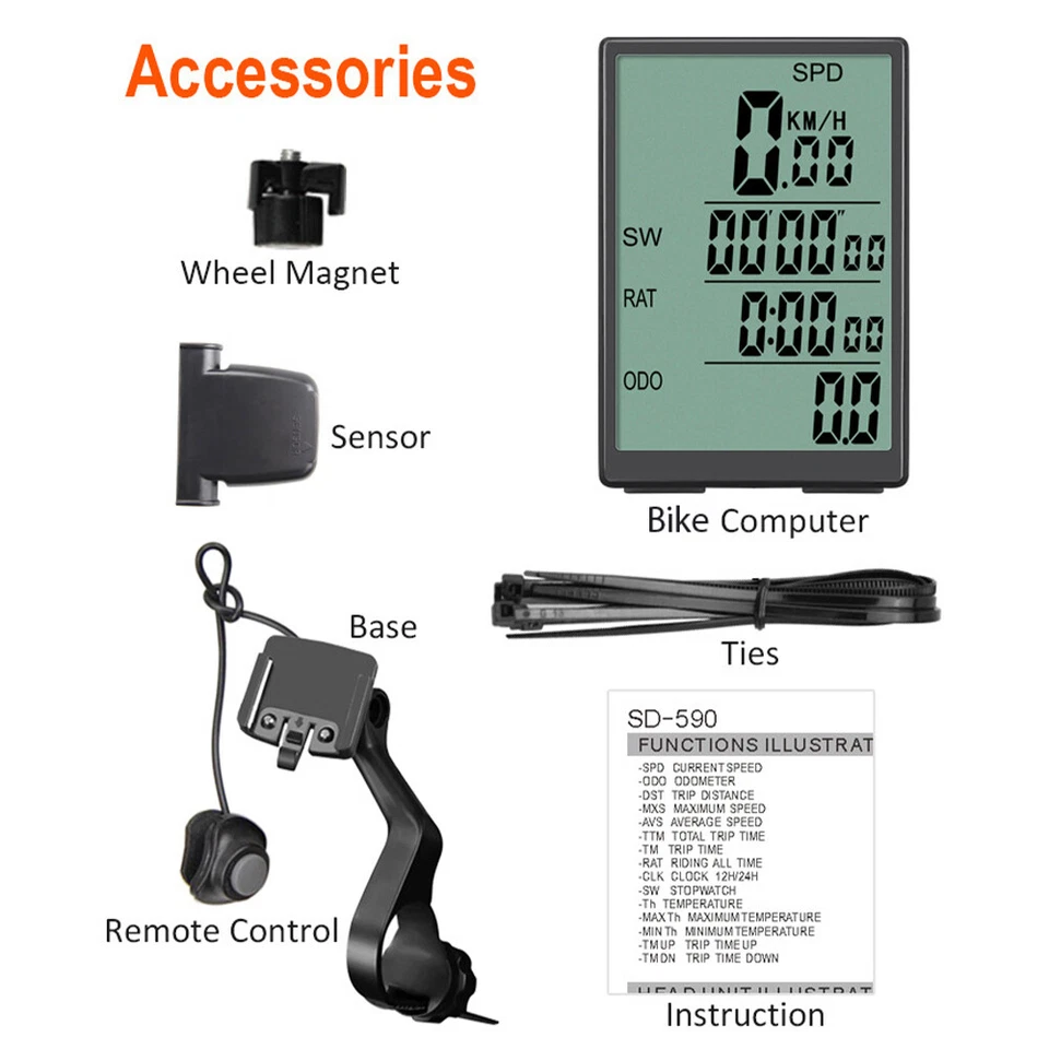 Sunding Wireless Bike Computer Waterproof Bike Computer Digital Speedometer W0S3 - Image 3 of 4