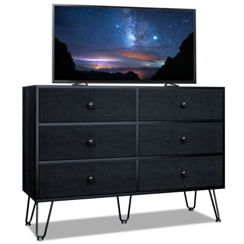TC-HOMENY 6 Drawer Dresser Wood Chest of Drawers Bedroom Storage Clothes Cabinet