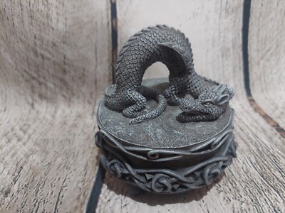 Vintage 1996 Vandor Gray Resin Celtic Dragon Collectible Trinket Stash Box GUC