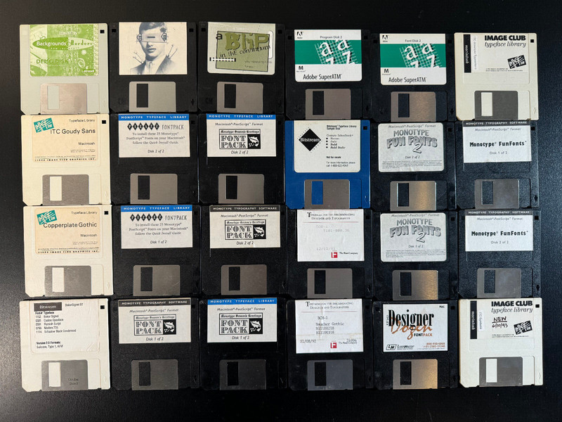 VINTAGE PostScript Font Disks - (25) Mac 3.5 floppy disks