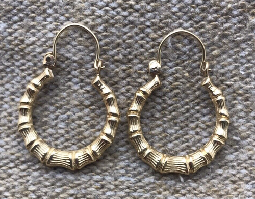 14k Yellow Gold Bamboo Hoop Earrings