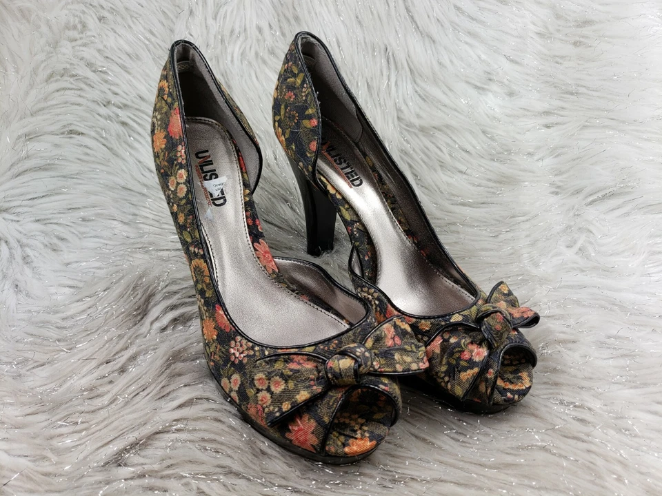 Zapatos de tacón SIN LISTAR por Kenneth Cole flores negras punta abierta talla 9 Foto 2 de 4