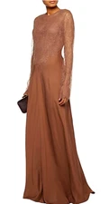 £4,000.00 NEW NINA RICCI FRANCE EVENING MAXI DRESS GOWN 38FR, 6US BROWN TAN LACE