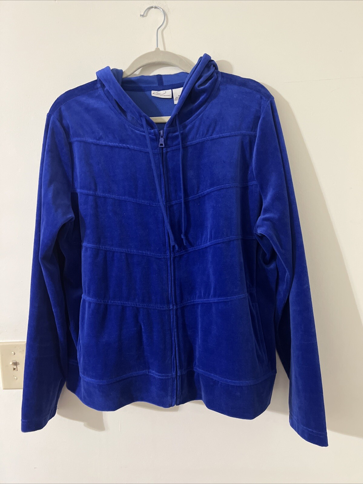 Kim Rogers Hooded Zip Up Velour Sweat Jacket Blue Women's Size Extra Large