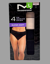 Maidenform Panties Seamless Bikinis 4 Super Soft Ribs Women L 7 Beige Black
