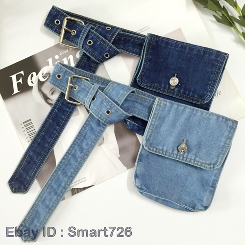 Lady Denim Belt Corset Waistband Casual Wide With Pocket Cargo Retro Skinny Belt - Picture 4 of 26