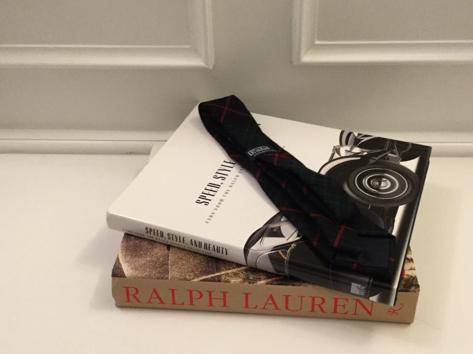 Polo Ralph Lauren Niños Corbata Azul con Verde Rojo Cuadros 100% Lana Hecha a Mano en Italia Foto 4 de 4