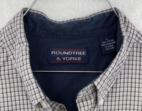 Roundtree & Yorke Herren Größe L kurzärmlig geknöpft Baumwolle beige/schwarz Shirt - Bild 3 von 9