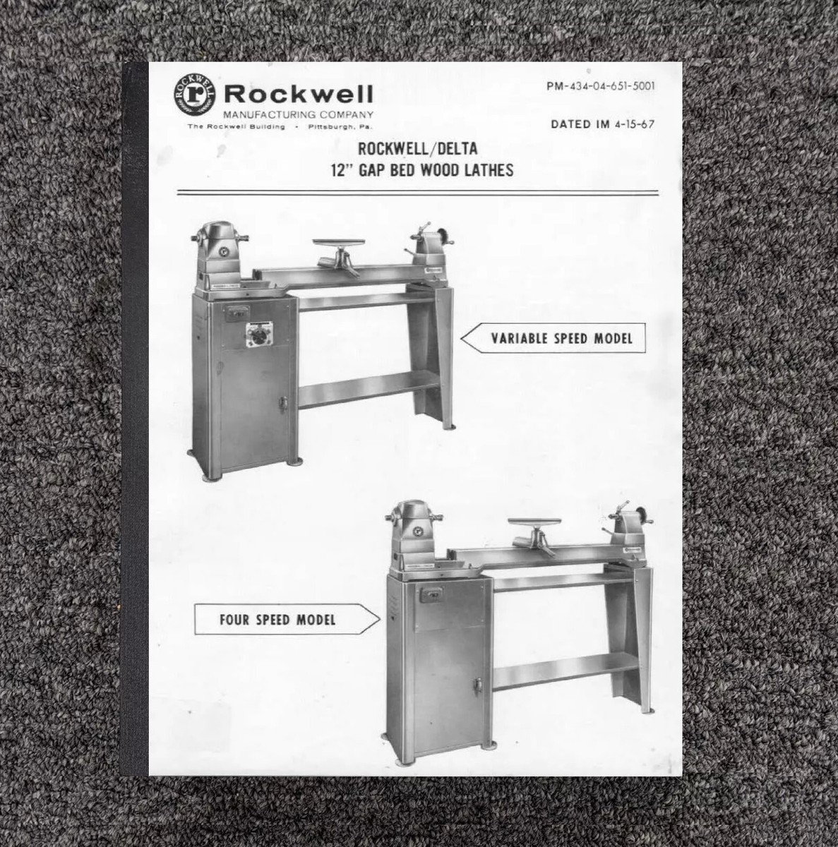 Gap Bed Wood Lathe Instruction Maint Parts Manual Rockwell Delta