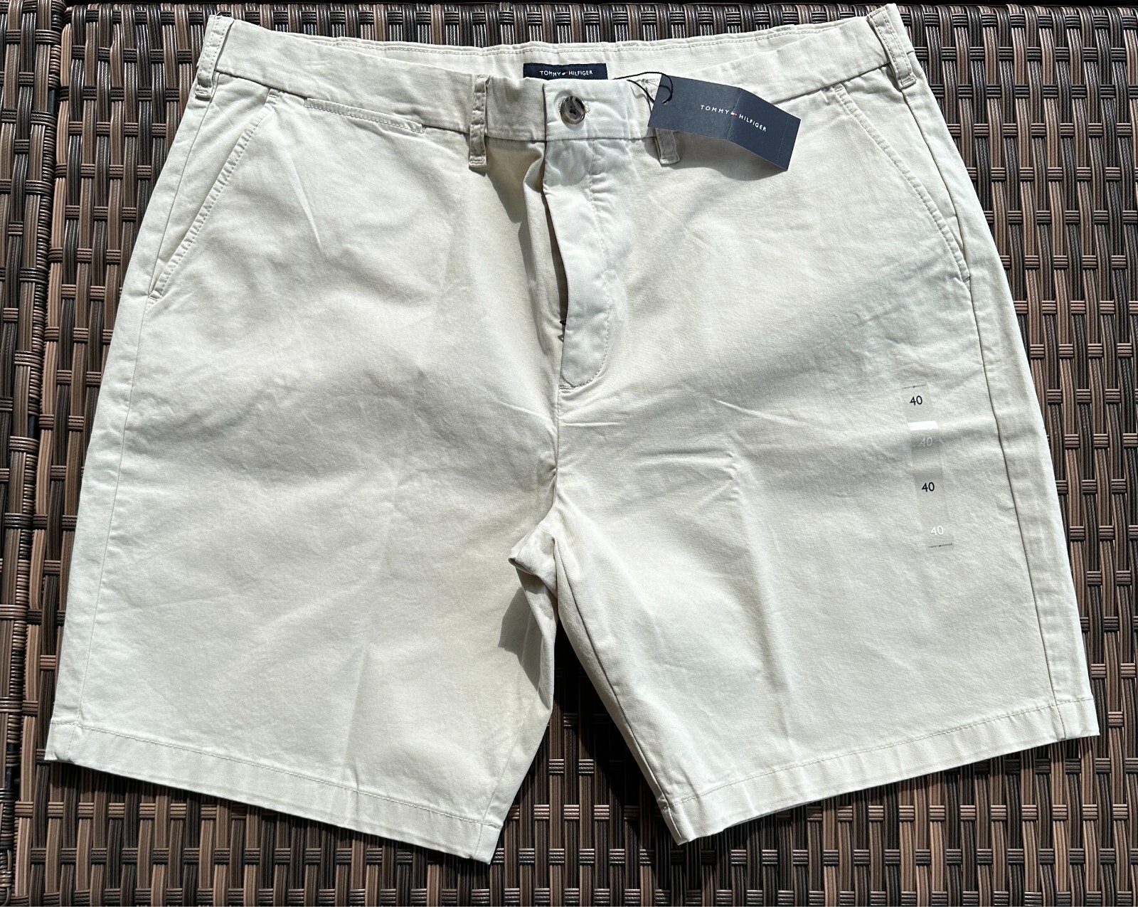 Tommy Hilfiger Classic Fit Beige Twill Shorts for Men Size 40