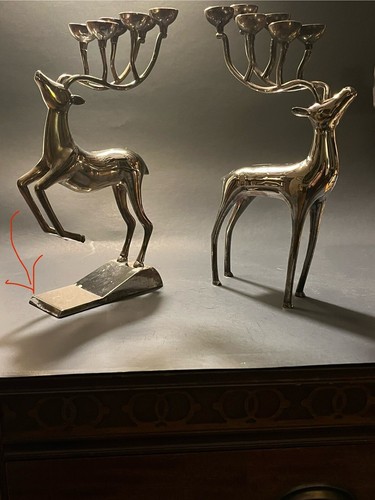 Two Silver Plate Reindeer Candelabra Candle Holders, 1 Pottery Barn, 1 Godinger - Picture 10 of 20