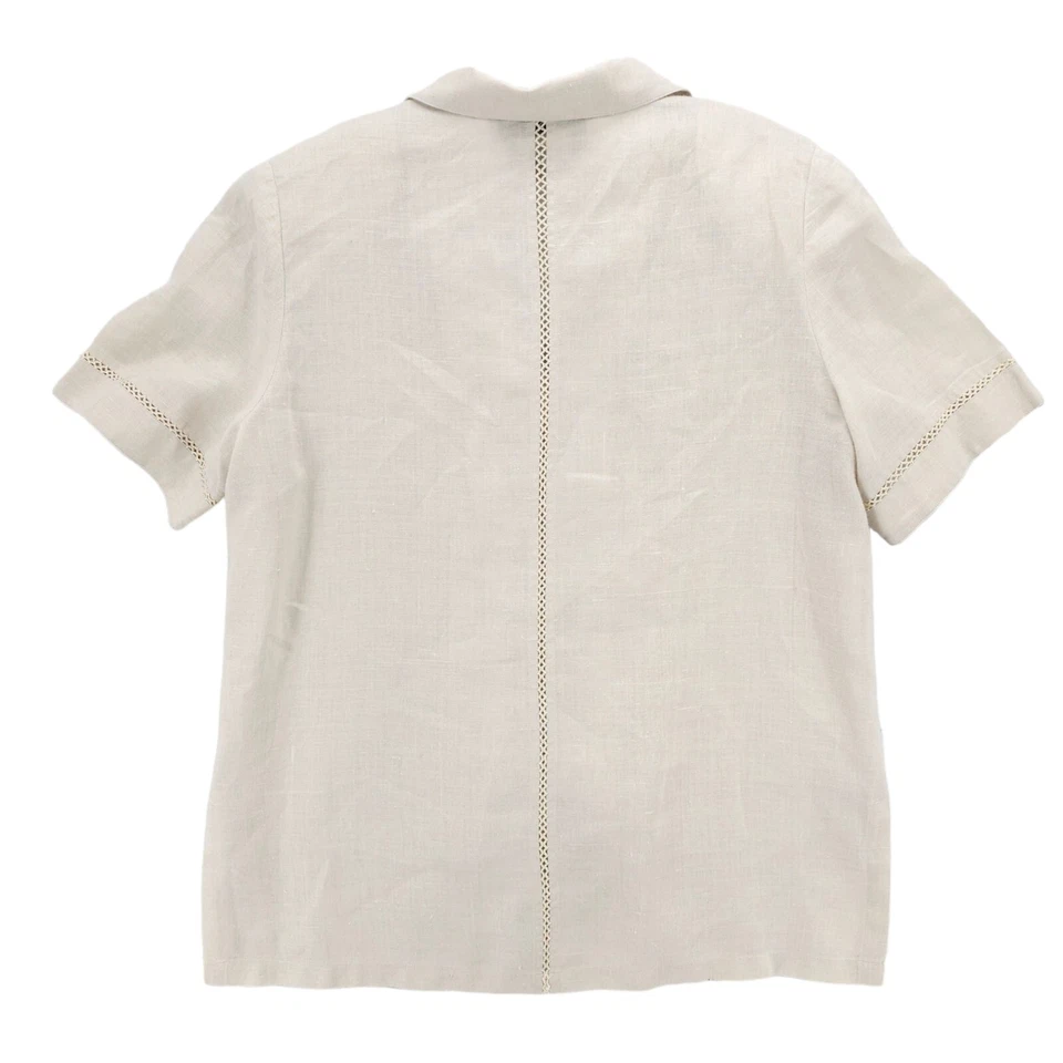 Blusa STARINGTON Vintage 100% Lino Beige Natural Detalle Crochet Usada en Excelente Condición Talla 10 Foto 3 de 4