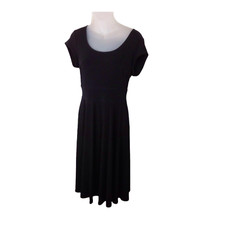 AB Studio Little Black Stretch Dress Womens M Midi Skater Fit & Flare Short Slv