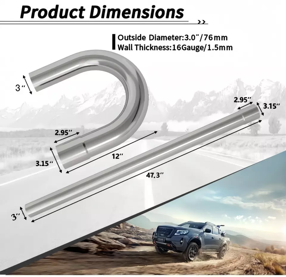 3" OD Stainless Exhaust Pipe Kit Straight Mandrel Bend DIY T304 Tubing Set 8Pcs Foto 3 de 4