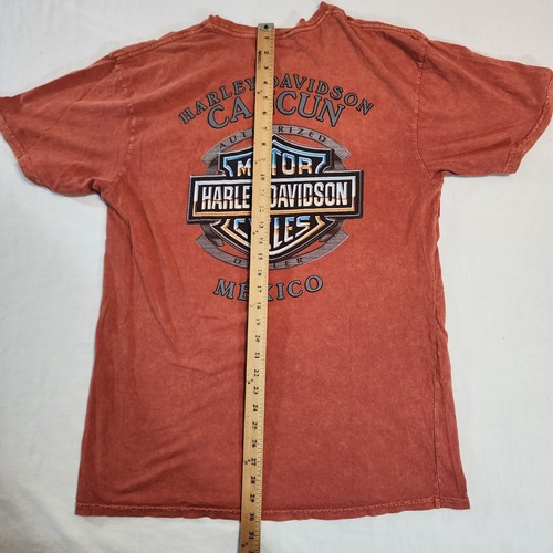Harley Davidson Shirt Men’s Orange Cancun Mexico Crewneck Graphic Tee Biker Mo - Picture 9 of 10