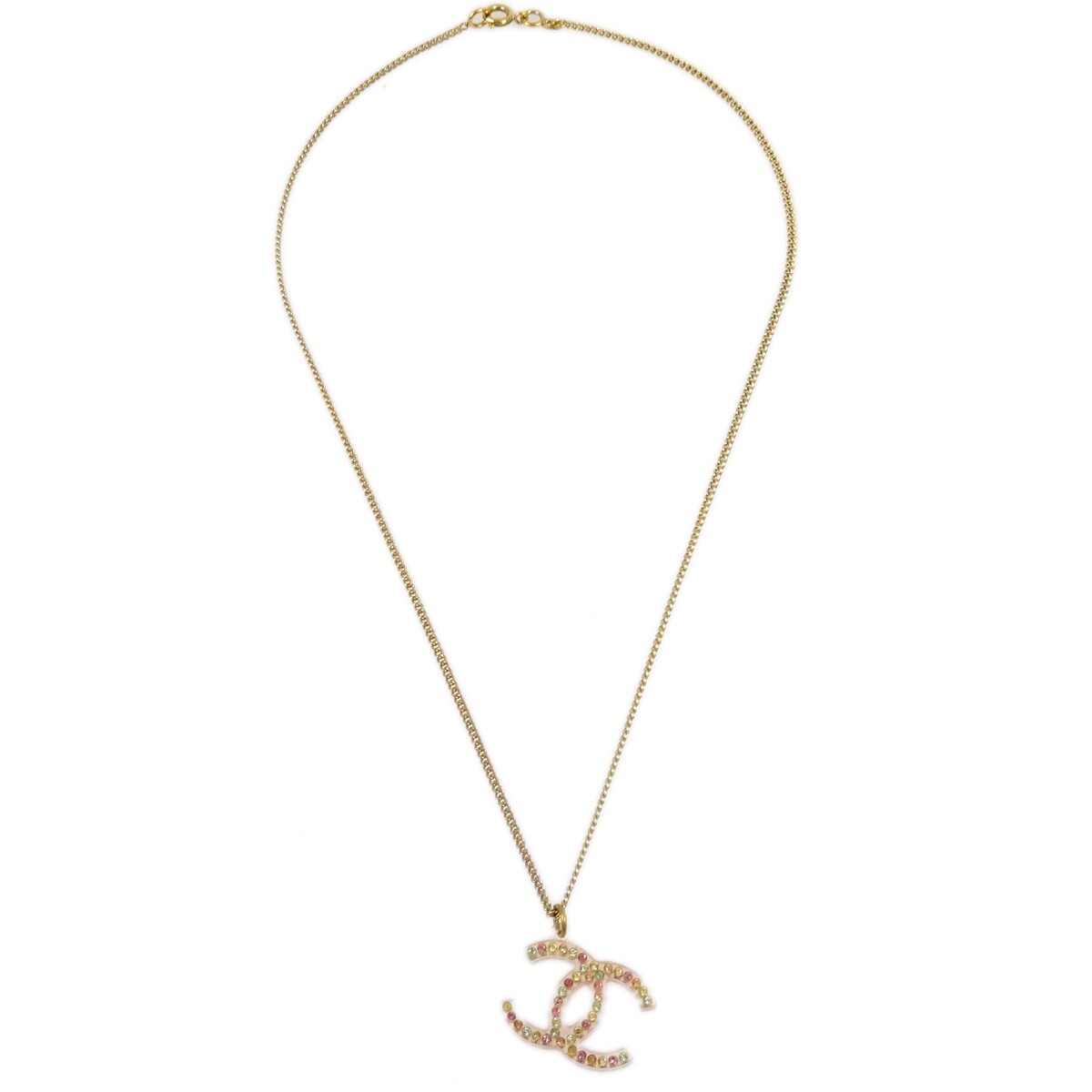 Chanel CC Chain Pendant Necklace Rhinestone Gold 04A 181887 Chanel CC Chain Pendant Necklace Rhinestone Gold 04A 181887
