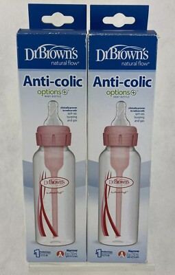 Lot of 2 Dr. Brown's Natural Flow Narrow 8oz. Baby Bottle Anti-Colic