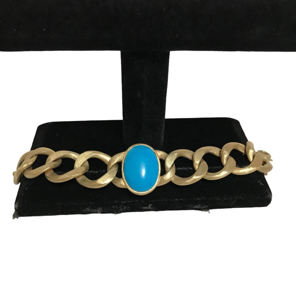 Ralph Lauren Chunky Turquoise Center Stone Link Bracelet Gold Tone - Image 4 of 4