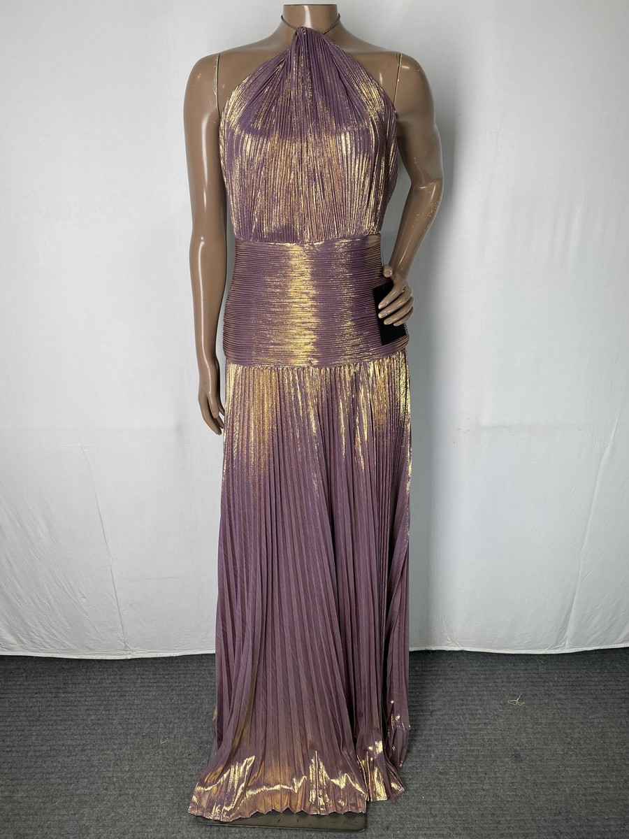 Retrofete Womens Maxi Dress Purple/Gold Size XS Thalia Halter Neck Pleated  | eBay