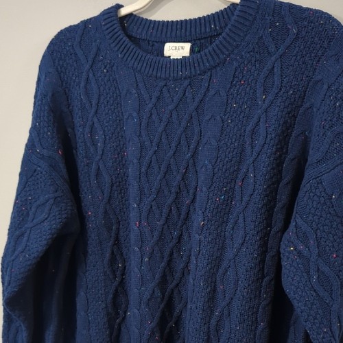 J Crew Donegal Cable Crewneck Sweater Navy Speckled size XL BJ858 Fisherman - Picture 2 of 9