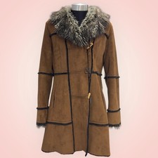 Platinum Utex Brown Faux Suede Fur Trim parka Coat Jacket Winte Womens Size M