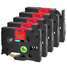 5x Satin Ribbon Tape 12mm Compatible Brother P-Touch TZe RW34 Gold on Red