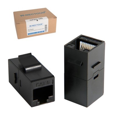 W-NECTOUN CAT6 RJ45 Keystone Couplers 25-Pack,Cat 6 Black 