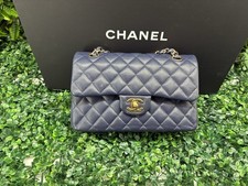 2021 Chanel Small Classic Double Flap Navy Caviar Leather Bag Gold HW With Card