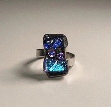 Elegant 925 Sterling Glass Ring Blue Modern Art Statement / Size 9.5 Adjustable
