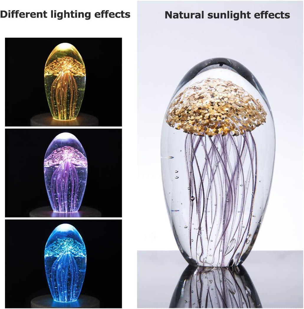 QFkris Hand Blown Art Glass Figurine Crystal Jellyfish Paperweight for Gold 