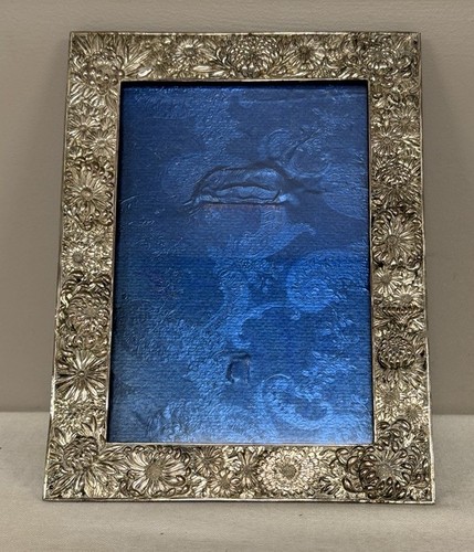 Vintage Ornate Silver-Plated Flower Repoussé Chrysanthemum Picture Frame c. 1920