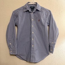 Ralph Lauren Boys Size 8 Blue White Gingham Button-Down Shirt Collared