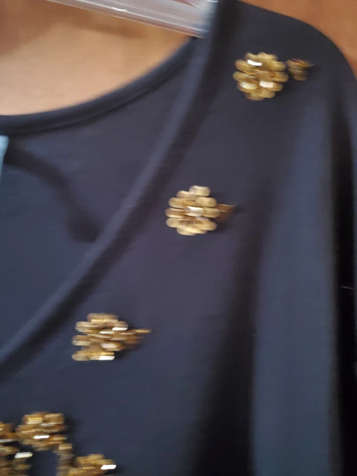 Liz & Me Suave Manga Larga Negro 4X, 30/32 Dorado Lentejuelas Cuentas Adornado Cómodo Foto 4 de 4