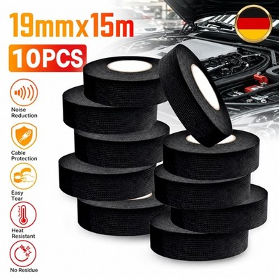 10x Kabelbaum Klebeband Gewebeband Isolierband KFZ PKW Isoband schwarz 19mm 15M