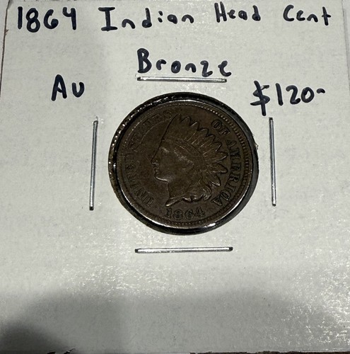 1864 Indian Head Cent Bronze 1C Penny Copper Coin AU Detail - Original Detail - Picture 5 of 6