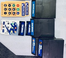 INTELLIVISION GAME LOT OF 4 -NFL/NHL/BOWLING + 2 OVERLAYS,SKIING +2 OVERLAYS