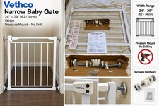 Vethco Narrow Baby Gate 24-29" White Pressure Mount No Drill