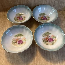 4 Dinnerware 5" Berry Dessert Bowls Colonial Couple Dancing Gold Trim Set Japan
