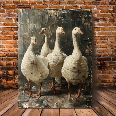 Vintage Geese Flock Distressed Canvas Wall Art, Farmhouse Home Decor
