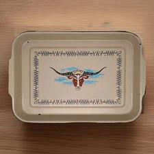 Rare Vintage Monterrey Western Ware Longhorn Enamel Ware Metal Serving Tray