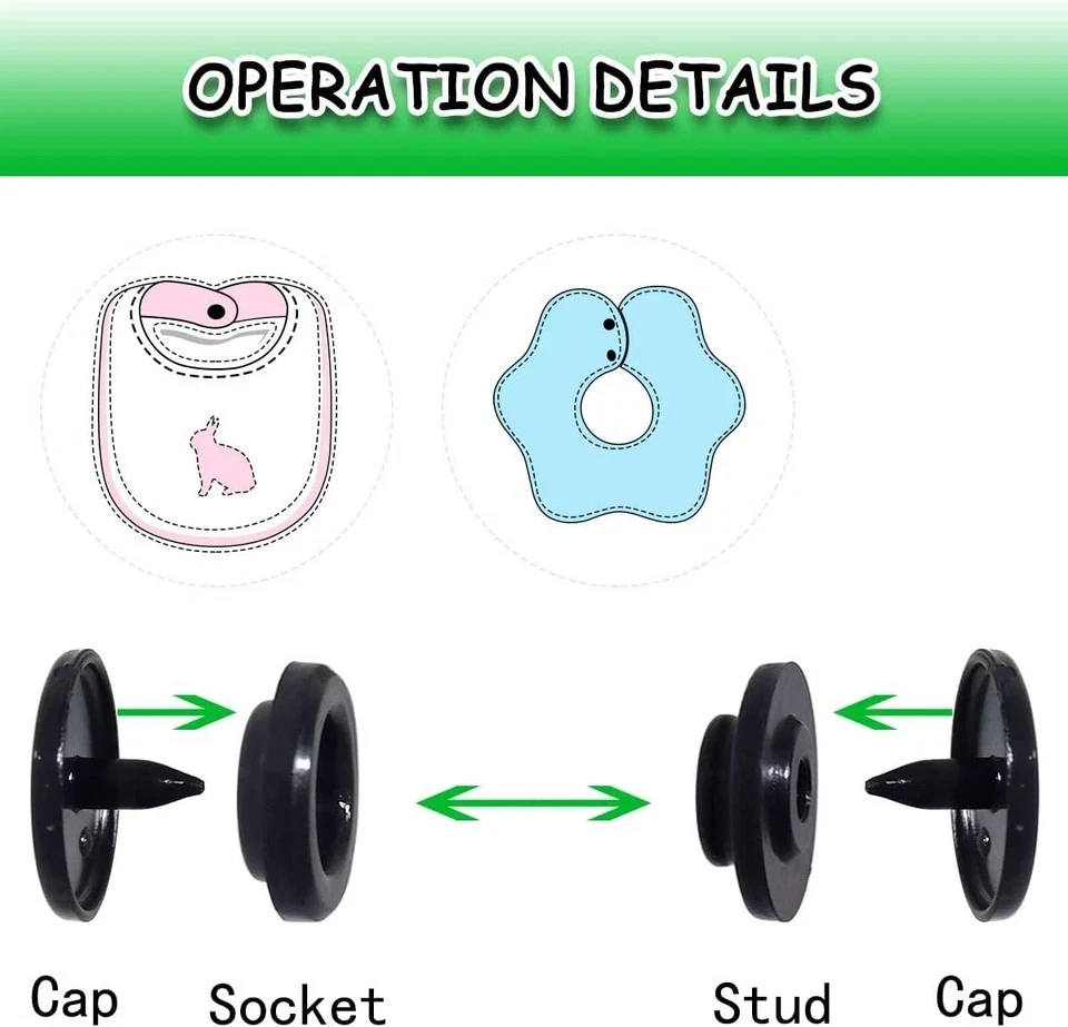 100 Sets T5 Plastic Snaps Round Resin Buttons for Clothing Black - Image 3 of 4