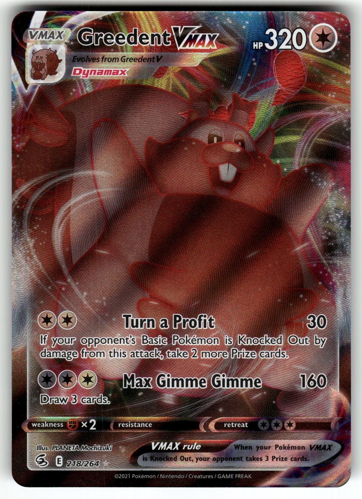 Greedent VMAX 218/264 SWSH08: Fusion Strike NM Pokemon Card TCG