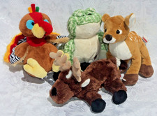 Lot of 4 Ganz Webkinz Plush Stuffed Animals NO CODE: Turkey Frog Reindeer Deer