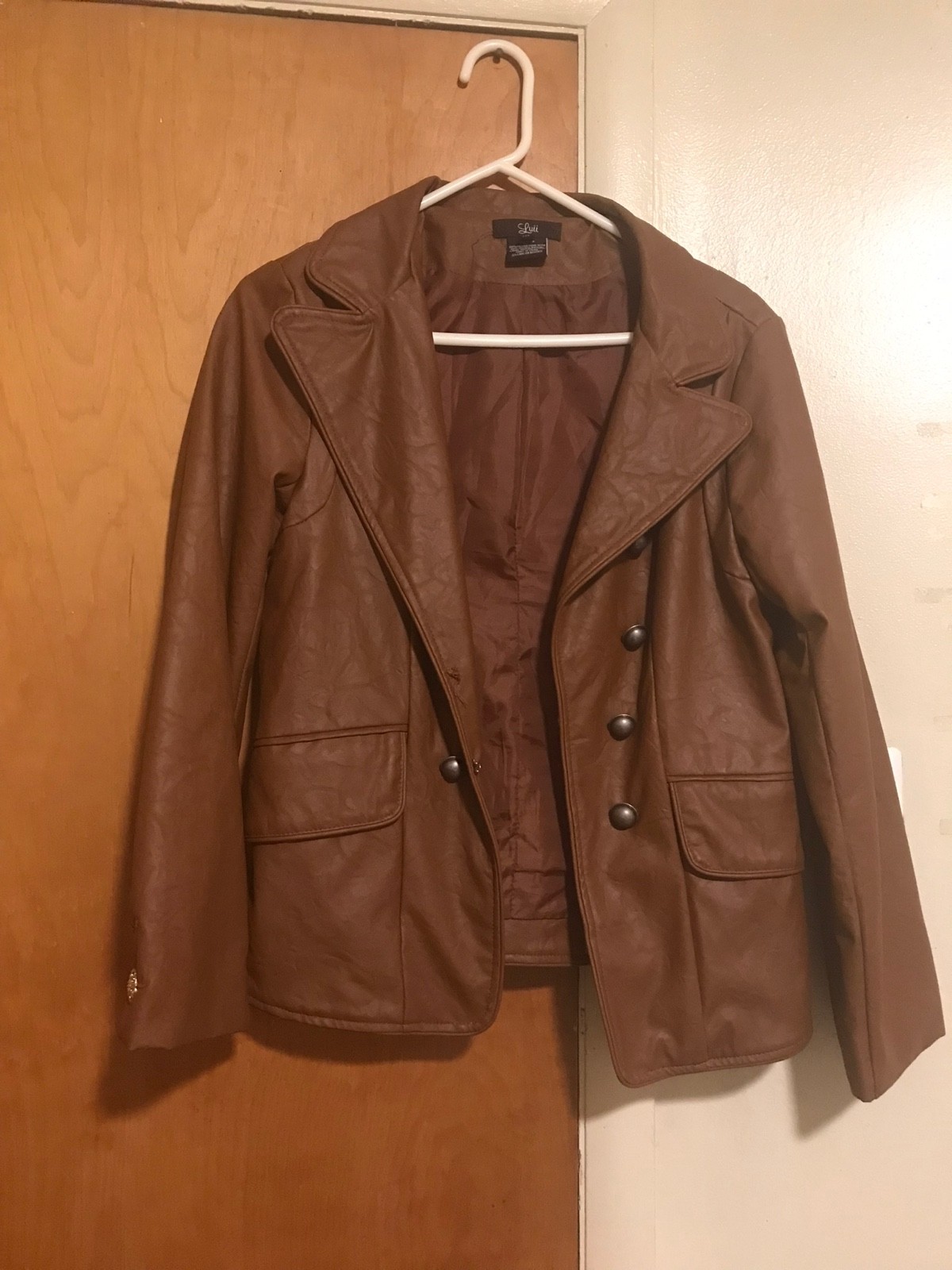 brown pleather jacket, size M, missing buttons an… - image 1