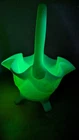 Vintage Fenton Green Lime Satin Uranium  Glass Footed Basket