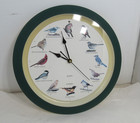 Bird Sound Wall Clock 1997 MFA Quartz Bird Song On Hour 13.5" Round Green Works