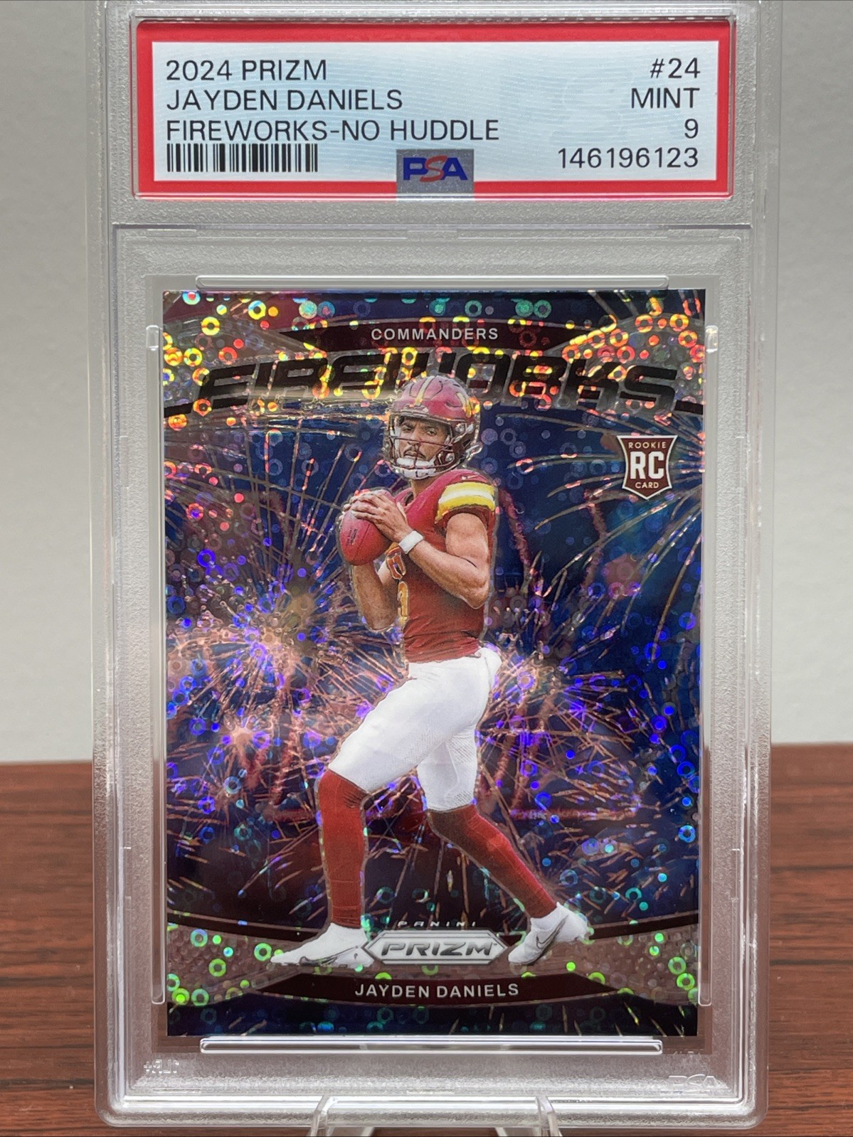 2024 Panini Prizm - Fireworks Jayden Daniels #24 No Huddle Prizm (RC) PSA 9