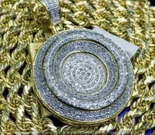 2Ct Round Real Moissanite Men's Medallion Pendant 14K Yellow Gold Plated